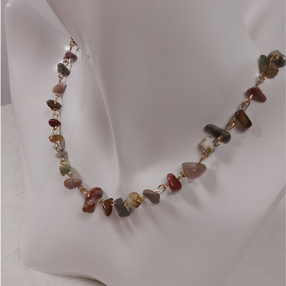 BOHO STONE CHIP VERY LOOSE CHOKER NECKLACE 17 1/2 INCHES boho bohemian - Picture 4 of 5